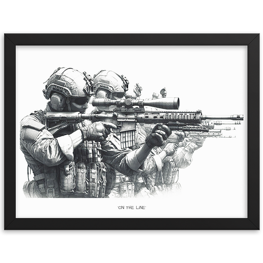 front view black framed on the line original art print from contact front artwork tactical