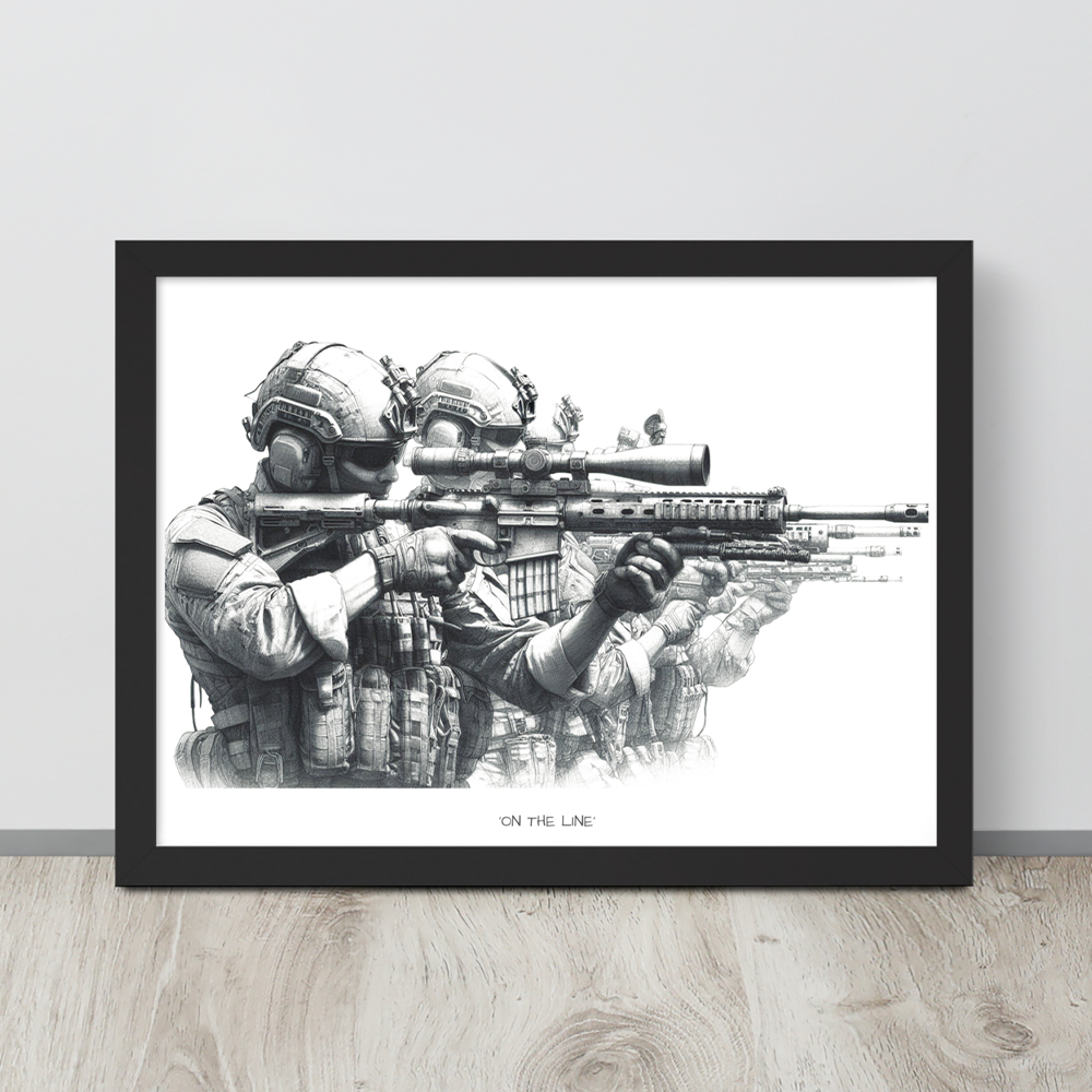 wall view black framed on the line original art print from contact front artwork tactical